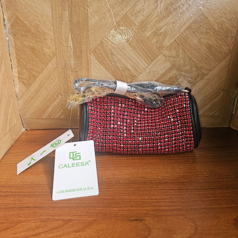 Brand New Glamorous Red Metallic Clutch with Textured Finish